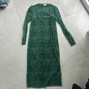 Mesh midi dress green print xs- one use
